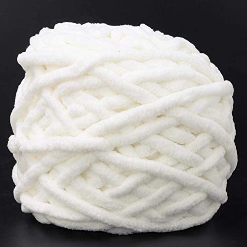 Image of Super Thick Fluffy Jumbo Polyester Baby Blanket Chenille Yarn For Knitting,Crochet&Home Decor Projects,Afghans,Throw Pillows,Cushions&Blankets.-100 Gms 6Mm Thickness Colour White