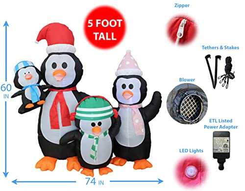 5 Foot Christmas Inflatable Penguins Family Yard Decoration Lights Decor Outdoor Indoor Holiday Decorations, Blow Up Lighted Yard Decor, Lawn Inflatables Home Family Outside #TOP1