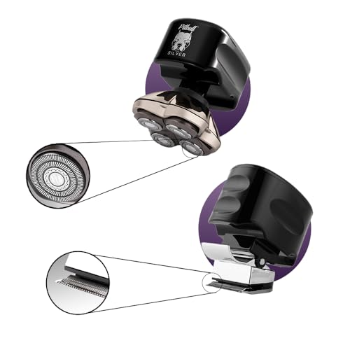 Skull Shaver Pitbull Silver PRO Electric Razor & Shaver with Beast Clipper Men's Electric Head Beard & Moustache Hair Clipper for Head, Hand, Beard & Body