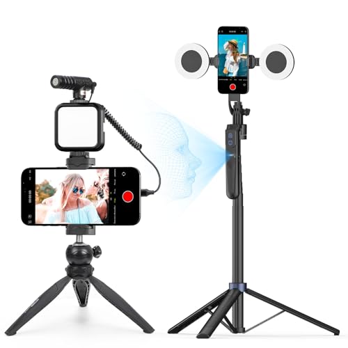 Image of USKEYVISION Vlogging Kit for iPhone Youtuber Kit Content Creator Kit for Smartphone(VLOG K2)& Auto Face Tracking Tripod for Smartphones,70“ Cell Phone Tripod w/LED Light(UTK-02)