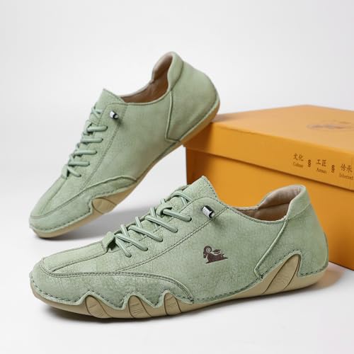 VAXAV Men's Premium PU Low Top Penny Loafers Flat Manual Stitching Casual Walking Driving Shoes3