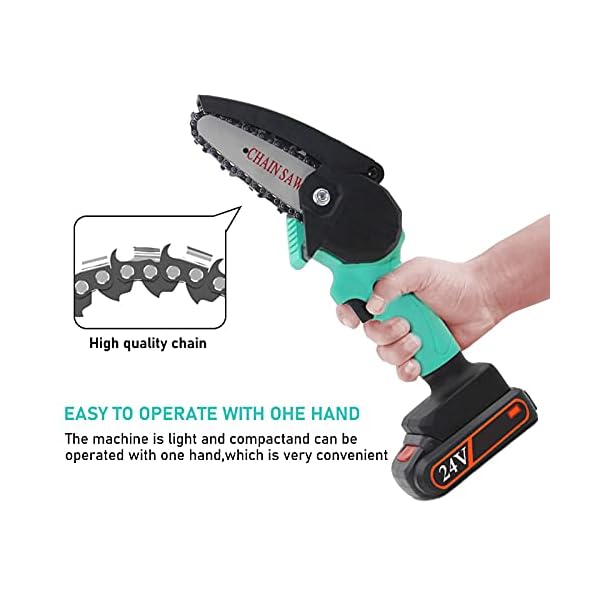 4 Zoll Mini Elektrische Kettensäge, 24V Akku-handkettensäge mit Ladegerät,2 Batterien und 4 Ketten für Gartenbaum… – Bild 7
