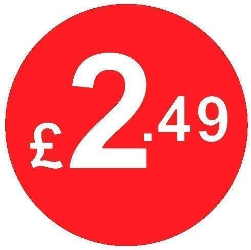 from 99p to £10 - Pack of 200 Red 20mm Price Stickers/Sticky Labels (Red £1)