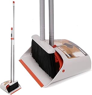 Long Handled Dustpan and Brush Set,Broom and Dustpan,Standing Dust Pan Dustpan and Brush for Indoor Lobby Office Kitchen Sweeping