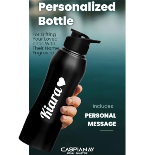 Image of CASPIAN / / / Pura Customised Stainless Steel Water Bottle 1L, K-Black with Logo Print-Personalised Water Bottle with Your Name Print for Kids Boys Girls School Office Gym-Perfect for Corporate Gifting