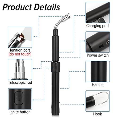 Encendedor eléctrico flexible de cuello largo recargable USB negro miniatura 3