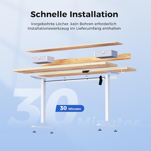 Agilestic Höhenverstellbarer Schreibtisch mit 2 Schubladen, 100 x 60 cm Stabiler Schreibtisch Höhenverstellbar Elektrisch, Ergonomischer Steh-Sitz Tisch Computertisch, Hellbraun