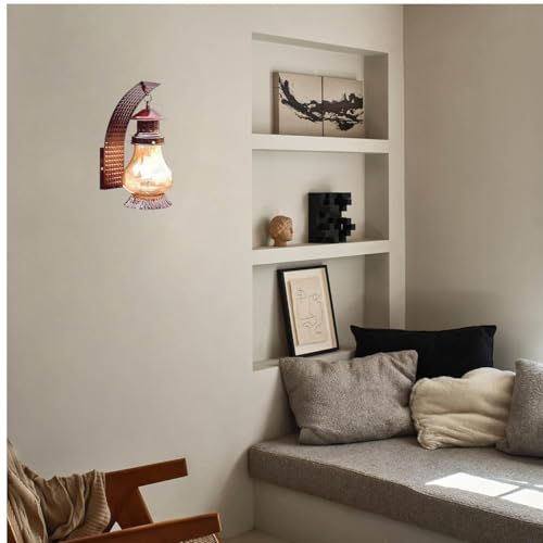 Image of Cherry Wall Light Lantern for Home Decor, Vintage Metal & Glass Indoor Lamp, Rustic Wall Mounted Light, (Bulb not Included) Pack of 1