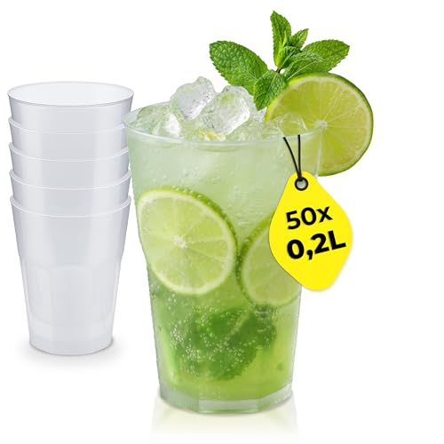 Silverkitchen 50 bicchieri da cocktail da 0,2 l, riutilizzabili, impilabili, lavabili in lavastoviglie, per cocktail e aperitivi, senza BPA, con tacchino, Made in Germany