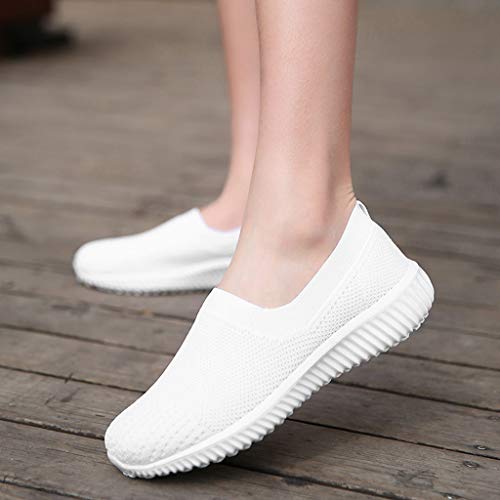 Women's Athletic Walking Driving Shoes Casual Mesh Comfortable Sneakers Loafers Slip On Flats Tennis Trainer Shoes (US:5, White)
