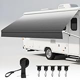 17' RV Awning Fabric Replacement, 19oz Heavy Duty Weatherproof Vinyl Camper Awning Fabric with 5 Hooks (Fabric 16'2'), Universal Outdoor Canopy for Camper, Trailer and Motorhome, Grey Fade