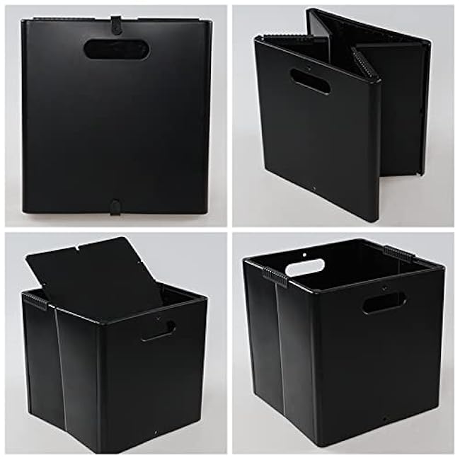 Plastic Storage Cube with Handles, Foldable Baskets Cubes Storage Bins, 4 Packs, Black