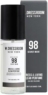 W.Dressroom No.98 Secret Musk Living Clear Perfume, Body Mist & Fabric Spray Deodorizer, Alcohol-Free Water-Based, Odor Neutralizer for Clothes, Bedding & Room, Travel Size 2.36 oz