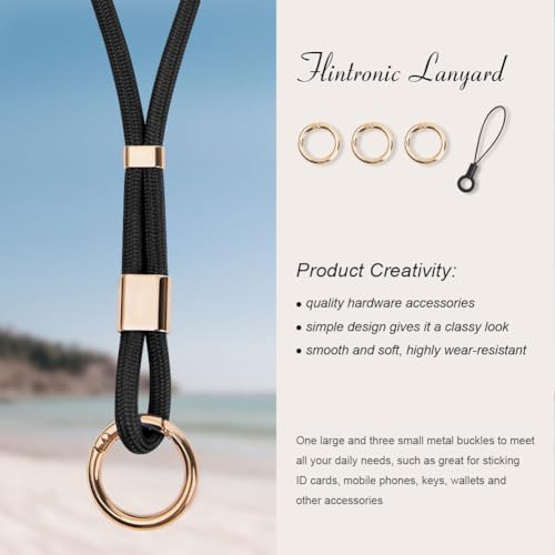 Flintronic Schlüsselband, Schlüsselbänder Umhängeband, Drehbarem Metallclip Abnehmbare Neck Lanyard Langes Handgelenk mit karabiner, Paracord Schlüsselanhänger Schlüssel Ausweise(Schwarz)