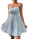 Floerns Women's Swiss Dots Sleeveless Ruched Bust Ruffle Hem Cami Short Dress Light Blue S