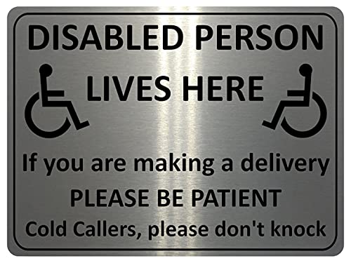 1245 DISABLED PERSON LIVES HERE Metal Aluminium Plaque Sign For Door Gate House (85x54mm - Credit Card Size, Brushed Silver)