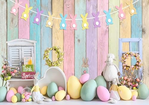 XMJJKUF Easter Backdrops 20x10ft Spring Colorful Easter Eggs Backdrop Bunny Rabbit Floral Photo Background Easter Party Baby Shower Decor Happy Easter Photo Booth Props