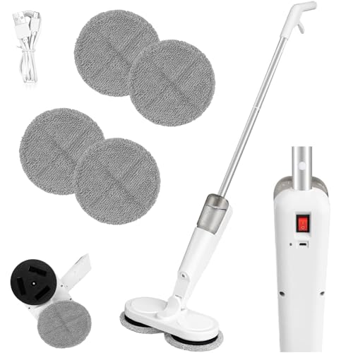 Cordless Electric Mop, Floating Mop Rechargeable with Water Tank, 4 Reusable Pads, 2.0 Ah Battery, Dual Spin Floors Mops, Lightweight Floor Scrubber Machine for Cleaning Hard Floor, Tile, Laminate