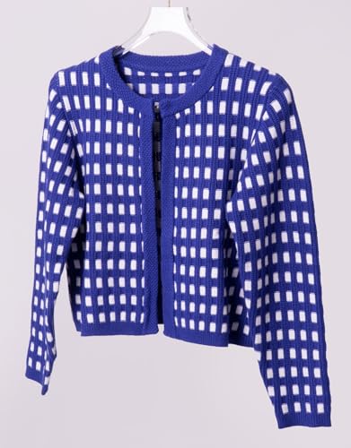 Kedera Women's Knit Crop Cardigans Long Sleeve Plaid Sweater Open Front Cable Crew Neck Button Sweaters4