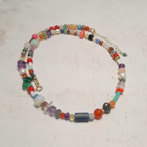 Collier pierres naturelles améthyste quartz rose cornaline lapis fait main - 4