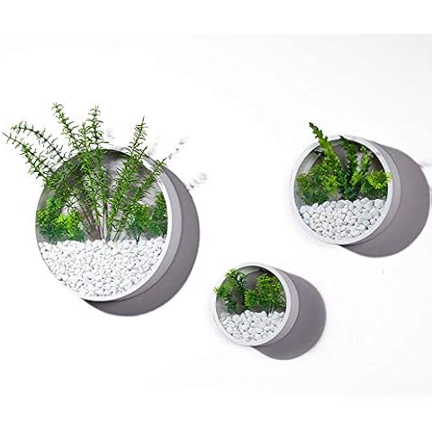 3 Pack Set Modern Wall Planters with Artificial Succulent Plants Cover