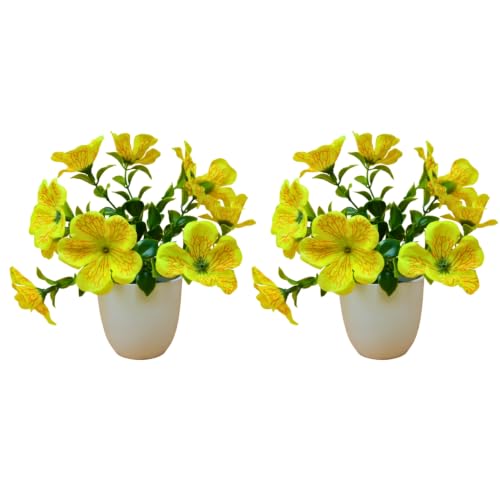 Image of fancymart Artificial Real Touch Flower Plant with Pot (Pack of 2), 16 cm Height, Decorative Faux Floral Plant for Home, Office, Living Room, Bedroom, Table & Shelf Decor