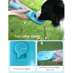 Portable dog water bottle 3 in 1 dog travel water bowl with food container poop bag holder pet water dispenser summer outdoor walking hiking accessories for large dog blue 20oz  urban country home decor