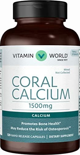 Vitamin World Coral Calcium 1500 mg. 120 Capsules, Mineral Supplement, Rapid-Release, Gluten Free