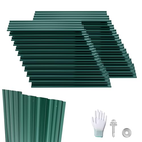 LZQ 24 pièces de plaques de toiture en tôle trapézoïdale 129,5x45 cm, 14 m² Tôles ondulées galvanisées en acier, tôle profilée pour abris de jardin,...