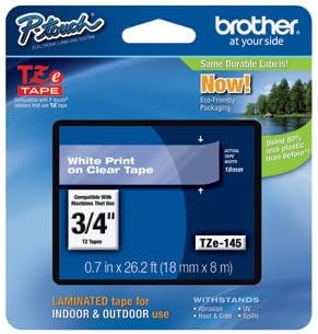 Brother Part# TZe-145 Label Tape (OEM) 3/4" White on Clear
