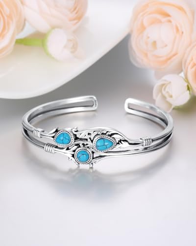 Bracelet turquoise naturelle ajustable en argent contre les bijoux amples - 2