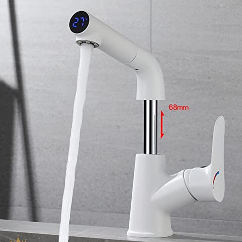 Grifo de lavabo extraíble con pantalla de temperatura en latón blanco 3