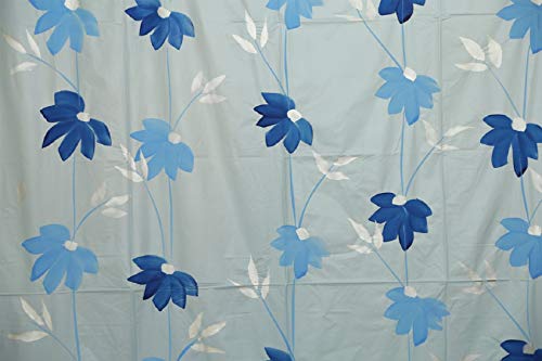 Image of Kuber Industries Polyvinyl Chloride Floral Shower Curtain with 8 Hooks- Sky Blue, Standard