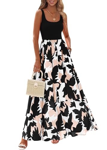 KIRUNDO Women Summer Sleeveless Boho Floral Maxi Dress 2025 Scoop Neck Tank A Line Flowy Beach Vacation Resort Wear Sundress