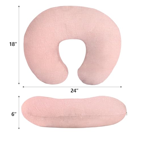 Image of Little Grape Land Muslin Nursing Pillow Covers 2 Pack, 100% Cotton Removable Breastfeeding Pillow Covers, Feeding Pillow Slipcovers for Baby Boys & Girls, (Bunny & Pink)