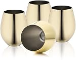 WOTOR Verres de vin d'or 4, 18oz Unbreakable Gobelet d'or, Verre à vin en acier inoxydable, Verre de vin en métal pour l'extérieur, Voyage, Camping, Piscine, Cadeau idéal pour les amateurs de vin