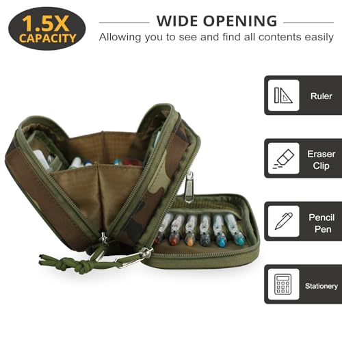 Image of Tactical Pencil Case for Boy,Large Capacity Pencil Pouch,Marker Organizer Case Pen Box, Tool Bag Desk Organizer for School College Office Organizers for Kids Men Women Adult Teens(Camo Green)