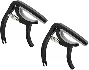 2 x Guitar Capos for Acoustic Guitar, Electric Guitar, Banjo and Acoustic Guitar, Ukulele, Mandolin, Bass, Picks Black Single Hand
