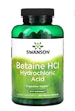 Swanson Betaine HCl Ácido Clorhídrico - 250 Cápsulas Vegetales para Digestión Eficiente y Absorción de Nutrientes - Fórmula Potente