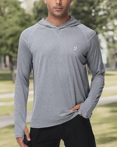 Roadbox Mens UPF 50+ Fishing Shirts, Long Sleeve UV Sun Hoodie, Hiking Running Swim Athletic Workout Shirt