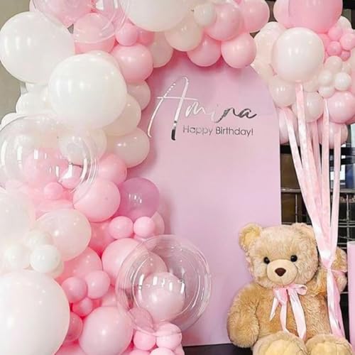 Image of PartyWoo Pink and White Balloons, 140 pcs Pastel Pink and White Balloons Different Sizes Pack of 18 Inch 12 Inch 10 Inch 5 Inch for Balloon Garland or Arch as Birthday Decorations, Party Decorations