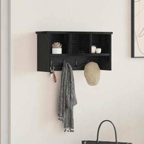 YuuSsea Perchero montado en la pared con estante de aspecto de roble negro, 50 x 16 x 26 cm, material de madera, moderno perchero de pared para pasillo, dormitorio