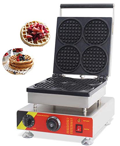 LEIRUO 4pcs Commercial Round Shaped Waffle Maker Electric Waffle Machine No-Stick Belgian Waffle Baker Waffle Iron Machine (Round Shaped) 220V CE Certification