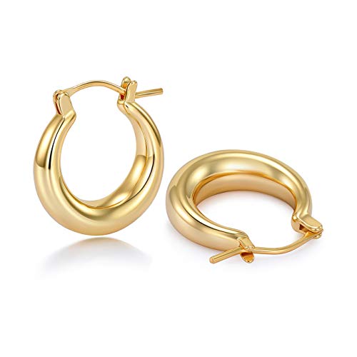 Chunky Gold Hoop Earrings for Women 14K Real Gold Plated Cute Dainty Hypoallergenic Small Hoops earring Minimalist Jewelry Gold 18mm