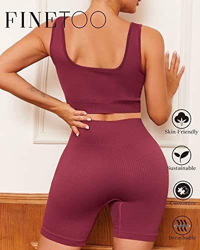FINETOO-Workout-Sets-for-Women-4-Pieces-Ribbed-Crop-Tank-Shorts-Active-Gym-Exercise-High-Waisted-Sports-Yoga-Outfit-S-L FINETOO-Workout-Sets-for-Women-4-Pieces-Ribbed-Crop-Tank-Shorts-Active-Gym-Exercise-High-Waisted-Sports-Yoga-Outfit-S-L