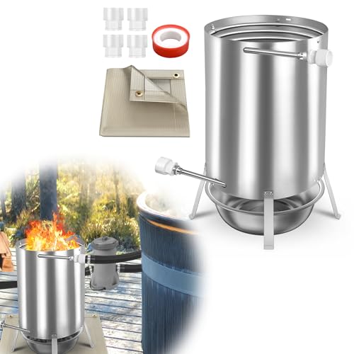 HENGMEI Firewood Pool Heater Pool Heater with Fire Pool Oven Wood Fire Barrel Stainless Steel Pool Heated Fire Heaters for Swimming Pools Bath Barrel Whirlpool 32/38 mm Connections