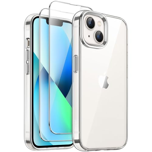 JETech 3 in 1 iPhone 13 6.1 インチ用 ケース 2枚強化ガラスフィルム付き 黄ばまない 耐衝撃バンパー スマホカバー (クリア)
