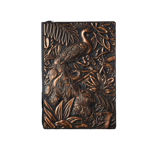 Bloc-notes A5 motif paon bronze rouge idéal pour vos carnets de voyage