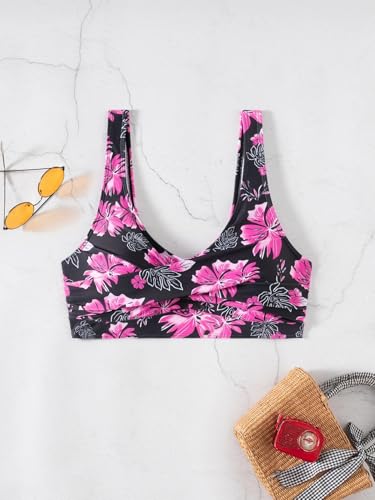 Image of Fanuerg Women's Twist Front Bikini Top V Neck Push Up Padded Swimsuit Top Bathing Suits