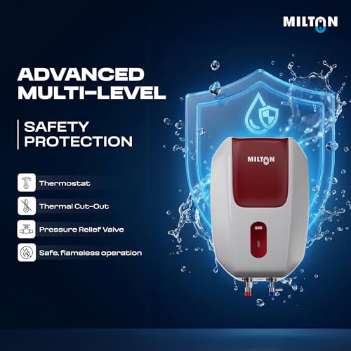 Image of Milton 5 Litre Instant Water Geyser | Powerful 3000W Electric Geyser for Bathroom & Kitchen | Advanced Safety | Compact Geyser SS304 Tank | 2 Year Product Warranty & 5 Year Tank Warranty | Red